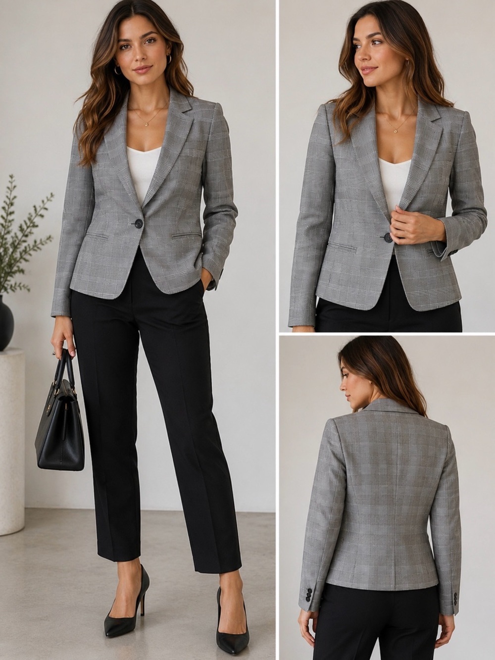 Zara Women’s Gray Plaid Tailored Blazer Size 4 Single Button Stretch